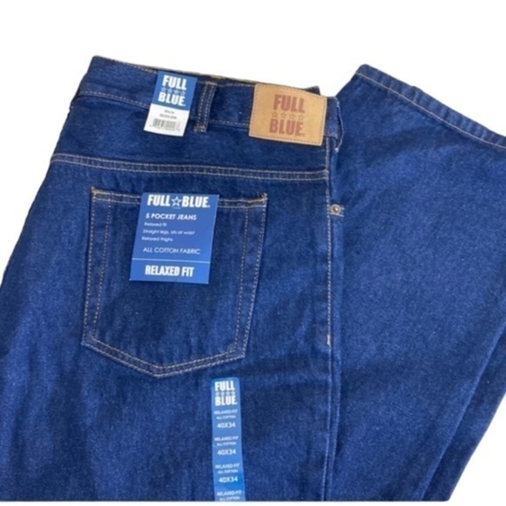 NEW!‎ full blue basic relaxed fit 5-pocket jeans size 40” x34”  NWT (J-380)